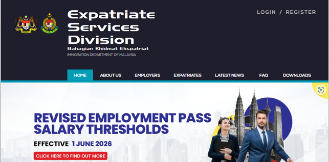 ESD homepage for malaysian work visa applications based in peninsular malaysia