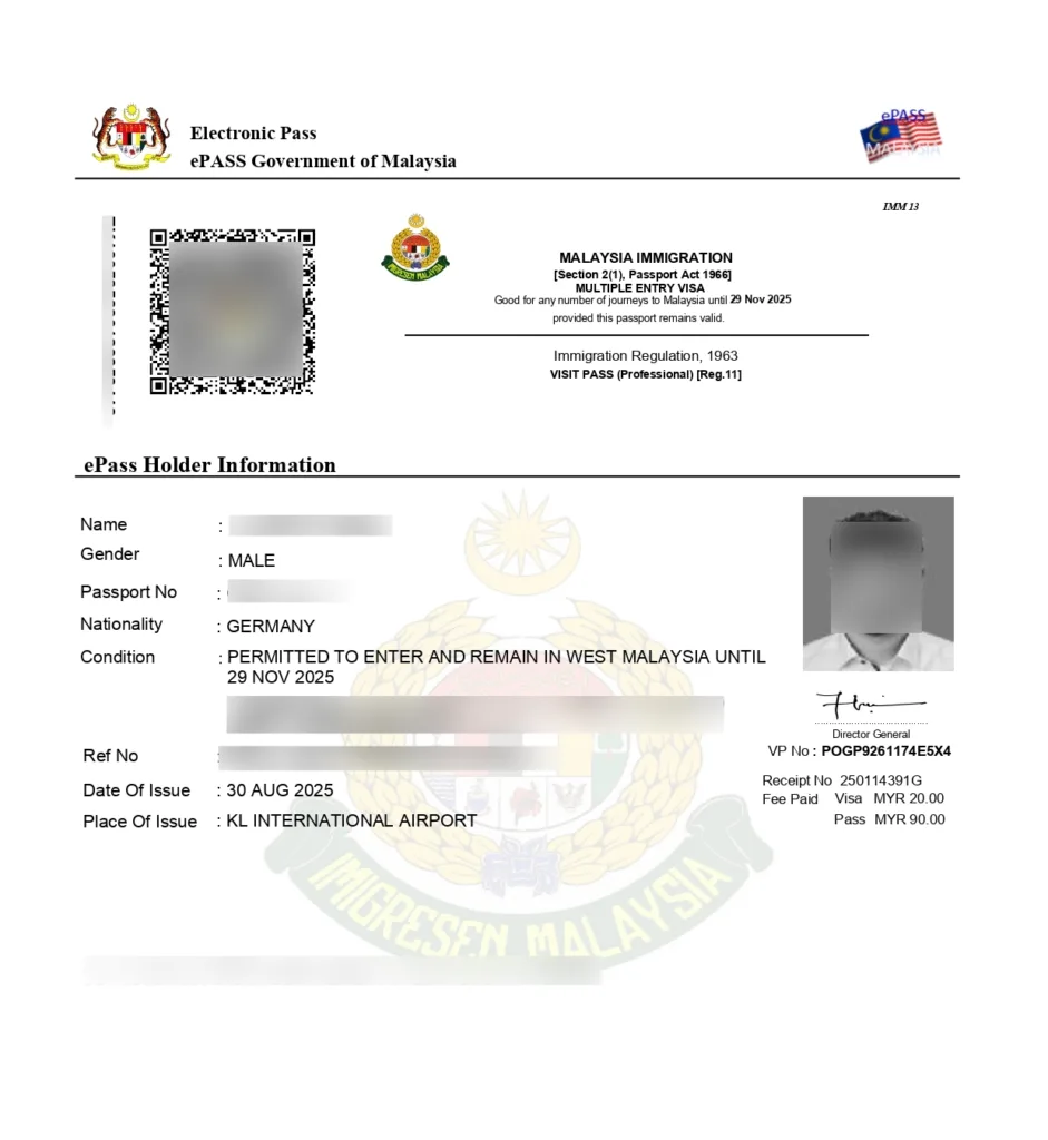 Sample-Malaysian Professional-Visit-Pass
